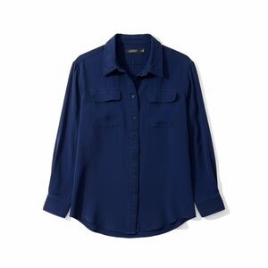 Ralph Lauren 100% Silk Blue Button Shirt Blouse size XL